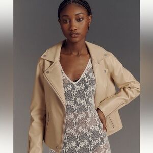 Anthropologie • Saige Faux Leather Moto Jacket Tan Sand Beige NWT